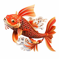Fototapeta premium Chinese fish (goldfish) drawing decoration isolated on white