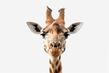 a giraffe with a white background and a white sky