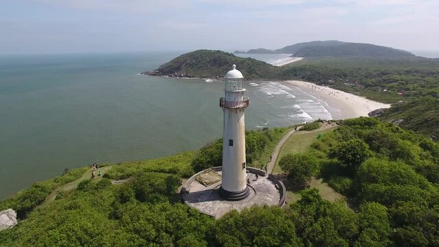 Aerial view of Ilha do Mel (Honey Island) and Farol das Conchas (Lighthouse of the Shells) - Paranagu&aacute;, Paran&aacute;, Brazil