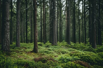 Fototapeta premium Sunlit Forest Path with Lush Greenery