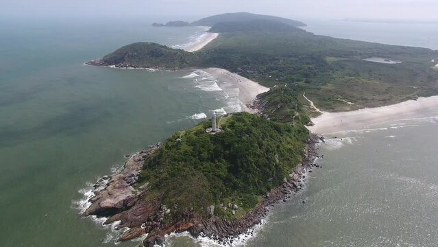 Aerial view of Ilha do Mel (Honey Island) and Farol das Conchas (Lighthouse of the Shells) - Paranagu&aacute;, Paran&aacute;, Brazil