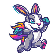Colorful superhero bunny in action