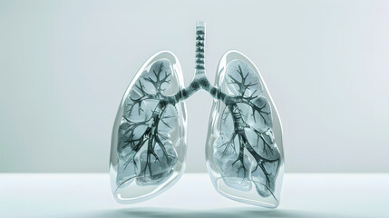 lungs from glass in shape of kidney at large distance shot Wide angle white background