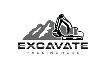 mountain excavator construction logo