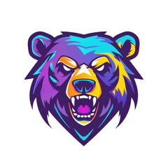 Colorful bear illustration with a fierce expression