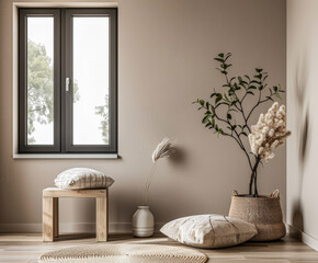 Relaxing interiors composition with natural light coming into a room trough a window.