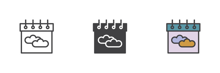 Calendar with clouds different style icon set