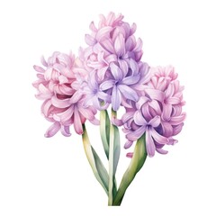 Hyacinth flower watercolor illustration. Floral blooming blossom painting on white background
