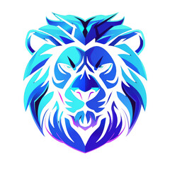 A vibrant blue neon lion s head on a dark background