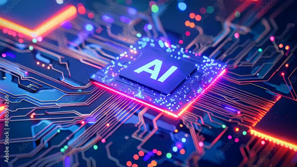 Aufkleber abstract futuristic ai chip on a circuit board background, high tech and artificial intelligence con