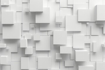 Square 3d rendering illustration for gray wall, backdrop banner, monochrome seamless wallpaper design. Architecture modern abstract white background texture pattern with geometric shapes in studio.