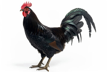 a rooster with a red head and black feathers - Powered by Adobe