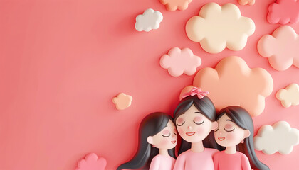 3D rendered illustration of Mother and daughter hugging - ai generative