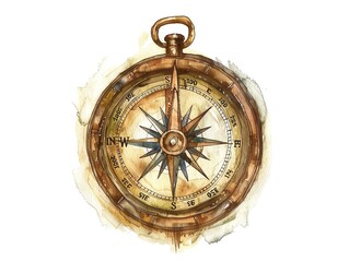 A beautiful watercolor painting of a vintage compass
