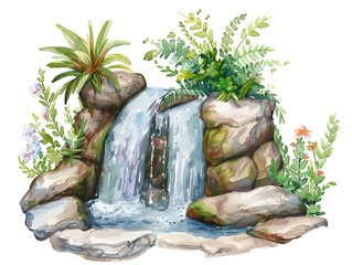 A beautiful watercolor painting of a waterfall