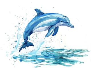 A beautiful watercolor painting of a dolphin jumping out of the water