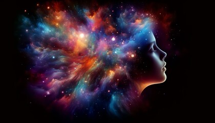 3D Image of a girl's profile, transitioning into a cosmic explosion