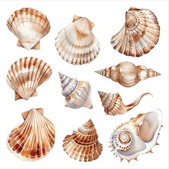 A beautiful watercolor painting of various seashells