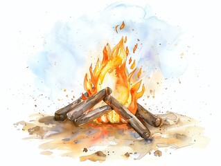 A watercolor painting of a campfire