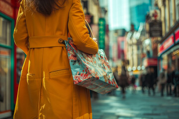 Woman shopping, buying clothes at a clothing store.