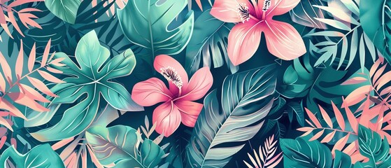 A Modern Abstract Art Background Transports You to a Lush Oasis with Boho Foliage, Botanical Tropical Leaves, and Floral Patterns, Perfect for Wall Art, Social Media, and Stories