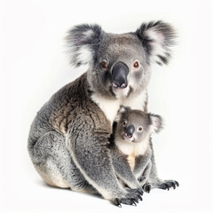 a koala holding a baby koala on its back