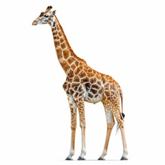 Obraz premium a giraffe standing on a white surface with a white background