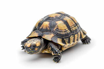 Fototapeta premium a small turtle is sitting on a white surface