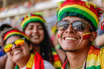 Bolivian football soccer fans in a stadium supporting the national team, La Verde
