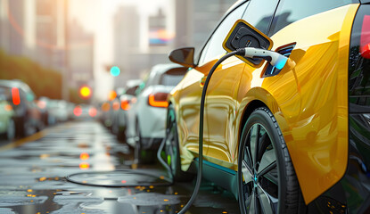 Naklejka premium Energy Subsidies Illuminating Clean Futures: Charging EVs in Urban