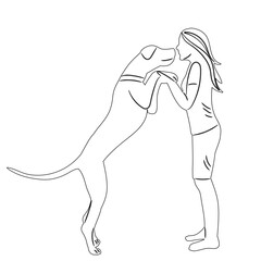 woman and dog sketch on white background vector