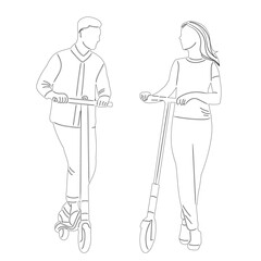 man and woman on a scooter sketch on a white background vector