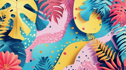 Structured patterns converge in a lively, colorful pastel artwork. Lush backdrop with colorful floral designs in pastel colors