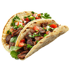 A delicious and authentic Mexican taco with seasoned beef, fresh diced tomatoes, onions, and cilantro.