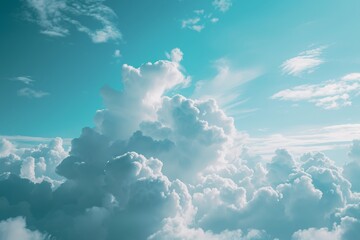 Bright blue sky with fluffy white clouds, high dynamic range and vibrant colors, ideal for weather backgrounds, sky replacement in photography, and nature scenes.

