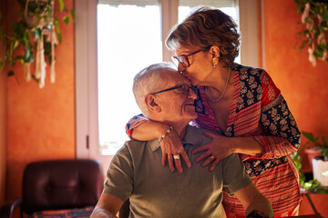 Romantic senior couple at home. Happy lifestyle retirement together