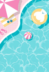 summer vector background with a polar bear floating in the swimming pool for banners, cards, flyers, social media wallpapers, etc.