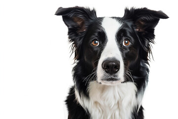 a black and white dog with a white background