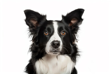 a black and white dog with a white collar