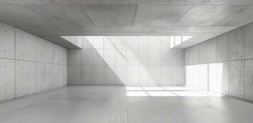 A large, empty room with a window that lets in sunlight,A large, empty room with a large window in...