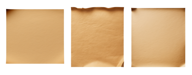 Three photos of brown paper bags on a transparent background.
