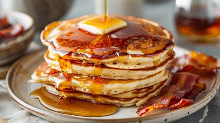 Mouthwatering Pancakes and Bacon Breakfast