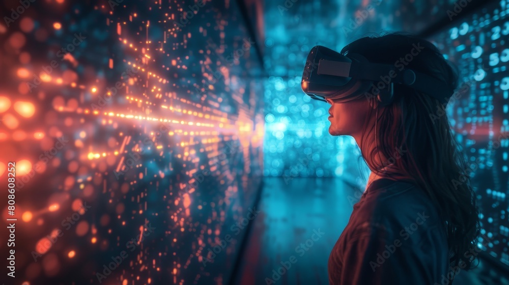 Poster virtual reality digital simulation: an illustration demonstrating digital simulations in virtual rea