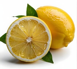 lemon with half of lemon isolated on the white, citric fruits, vitamin C rich fruit