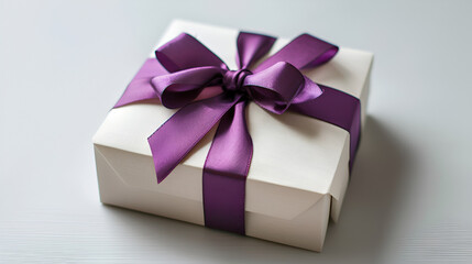 gift box with purple ribbon. Isolated on white background with place for your text .Generative AI