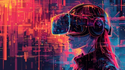 Fototapeta premium Virtual Reality Creative Exploration: An illustration showing creative exploration in virtual reality