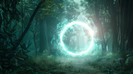 Magical portal in mysterious fantasy forest 