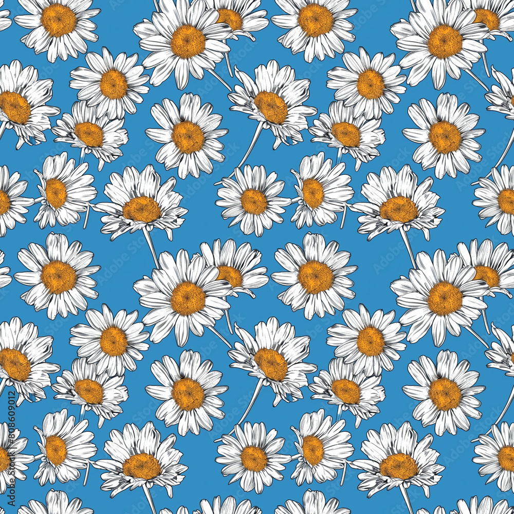 Aufkleber a design featuring a repetitive pattern of vector-drawn daisy tops viewed from above, set against a 