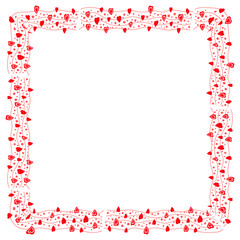 Hand drawn hearts border and frame on white background