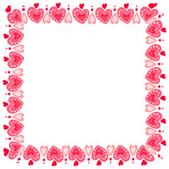 Hand drawn hearts border and frame on white background